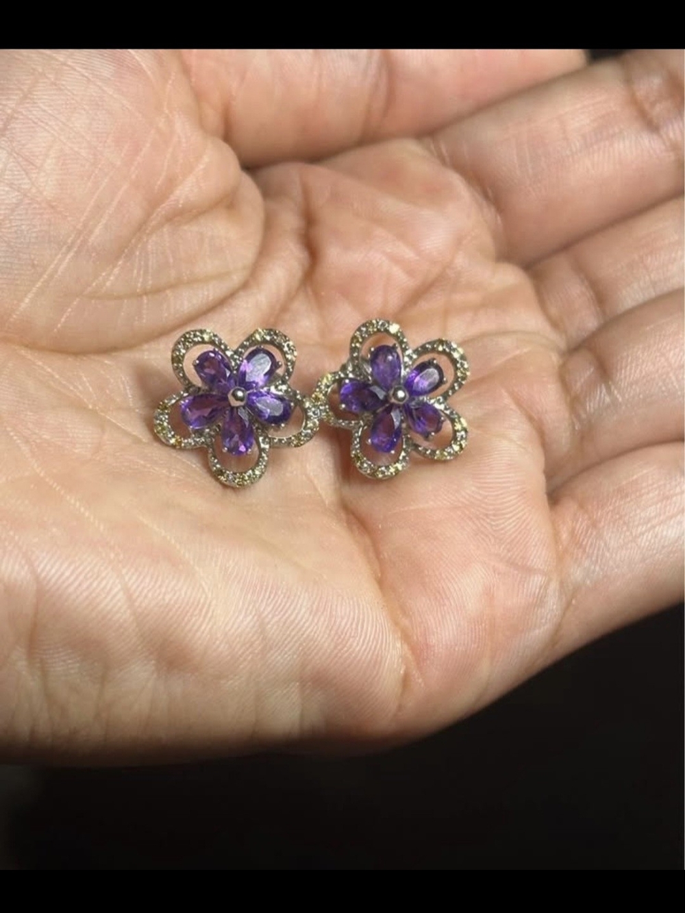 Amethyst & Sapphire FlowerEarrings🪷